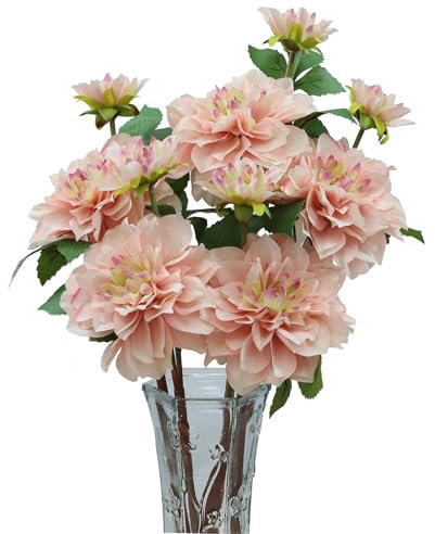 Dahlia and Chrysanthemum Silk Flowers, 5-Piece Set, for Home and Wedding Decor (Deep Powder)