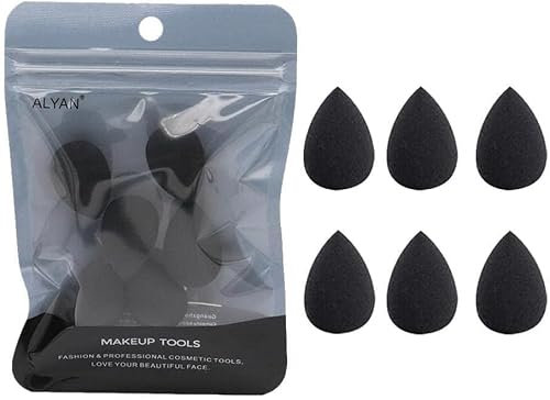 6Pcs Black Mini Makeup Sponge, Small Beauty Sponge Blender Set for Foundation, Powder, Concealer Highlight,and Eye Shadow Makeup Blenders and Sponges,Face