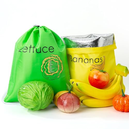 2 Banana & Lettuce Bag - Banana Bags For Fridge | Lettuce Storage Bags | Stay Fresh Food Bags | Drawstring Design Storage Bag | Reusable Fridge Fruit Bag For Vegetable Storage Kitchen Picnic