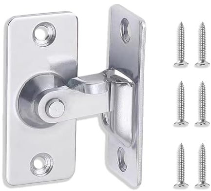 UBRAVE 90 Degree Door Lock Slide Gate Latch,Stainless Steel Angle Door Latch Buckle, Stainless Steel Brushed Finished,for Barn, Garden, Bathroom,Outdoor, Garage,Window,Sliding Door (Silver-1 Pack)