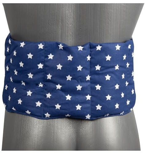 Lavendel + Leinsamen Wärmekissen 7-Kammer mit Band, 65x15 - Wärmekissen Körnerkissen, Rücken, Lende - Kissen mit Bänder, Sterne-blau
