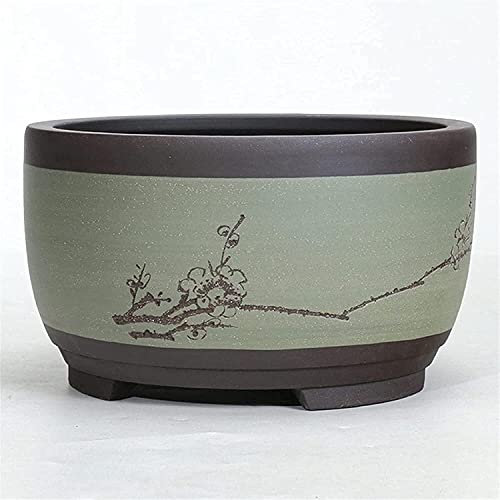 Runder großer Blumentopf aus Keramik, für Garten-Bonsai-Landschaft, Pflanztöpfe für Grünpflanzen, Kakteen, Kräuter, Pflanzen, trommelförmige, belüftete Töpfe, Blumentopf für Orchideen im Haushalt (li