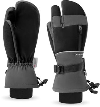Caracaleap Skihandschuhe Herren Damen Fäustlinge 3 Finger Handschuhe Wasserdicht Winterhandschuhe für Skifahren Snowboard Eislaufen Wandern Grau L-XL