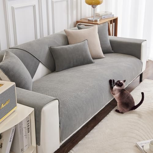 DUJUIKE Sofa Überzug 1/2/3/4 Sitzer, Chenille Sofaüberwurf, Ecksofabezug, L-Form Sofabezug, Katzensofa-Schutz, Knitter- und Kratzfest, Waschbar, rutschfest für U Form Sektionssofa(Grau,90x90cm)