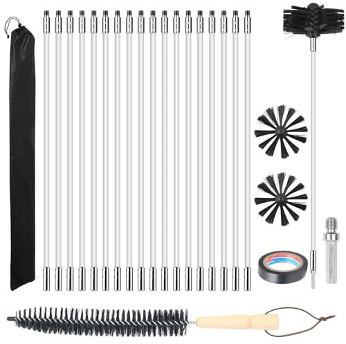 Kaminbürstenstangen-Set, Durchmesser 100mm, Kaminbürste enthält 18 Stäbe 410mm und 2 Bürstenköpfe, Holzofen, Kaminbürsten-Set, Kamin-Reinigungsstab, Reinigungsbürste, Trockenrohr-Reinigungsbürste