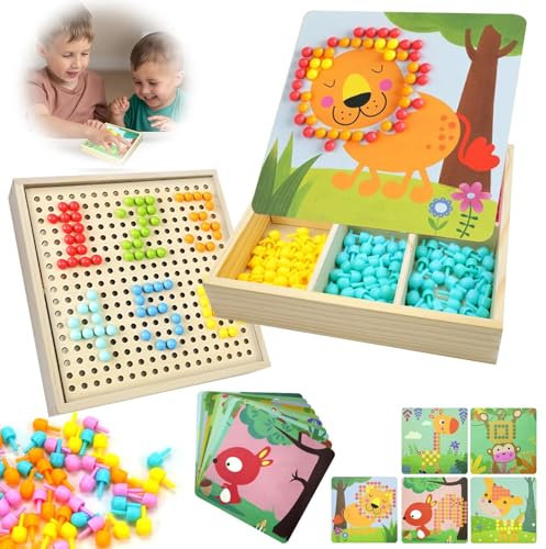 Fosoloni Mosaik Bastelset Kinder,Mosaik Steckspiel,Farbe Steckspiel Mosaik Pegboard Gabelungen,für Kinder ab 2 3 4 5 Jahre,Kreatives Pädagogisches Lernspielzeug & Malen