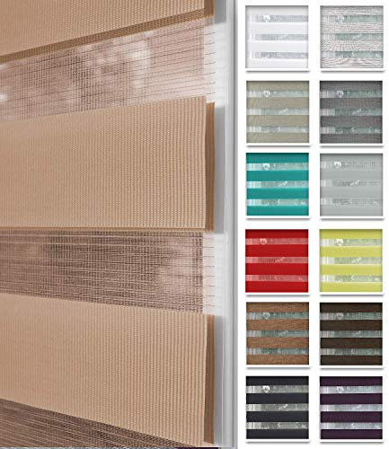 Home-Vision® DuoRollo Klemmfix, Doppelrollo ohne Bohren mit Klämmträgern, DuoRollos für Fenster und Türen (Beige, B90cm x H130cm)