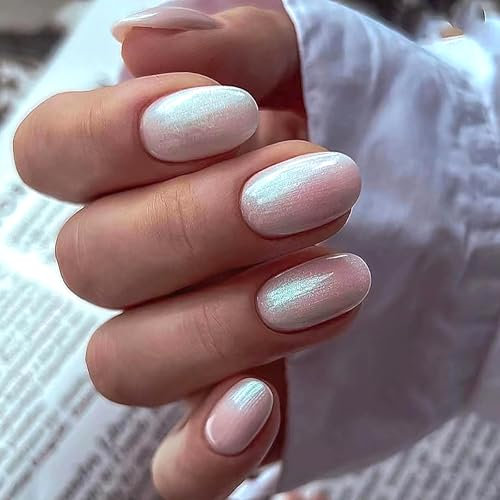 Aurora 24pc Short Stick-On Glitter Pink Press-On Nails - Strong False Nails, Full Cover Oval Shape, Self-Adhesive Home Nail Art