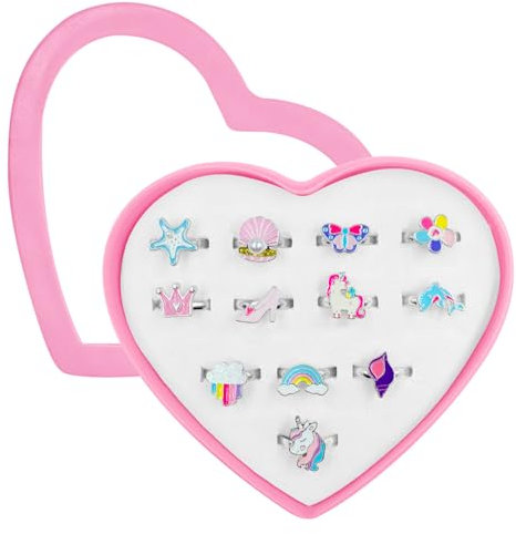 Yeefunjoy 12 Pièces Bagues pour Filles, Licorne Bagues Princesse avec Boîte Ensemble de Bijoux en Résine Anneau Réglables, Princesse Kit Bijoux Semblant de Jouer Cartoon Habiller Anneaux Cadeau Fille
