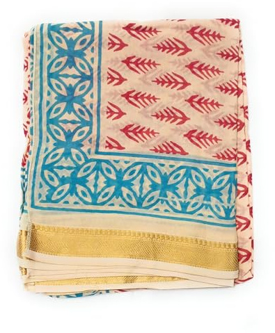 KGM Accessories Extra großer Sarong-Schal, indische Baumwolle, goldfarben, Lurex, handbedruckt, Sarong-Schal, Strandtuch, Pareo, Blätter, XL