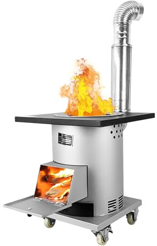 Terrassenofen mit Schornstein und Grill, Multibrennstoffofen Holzofen zum Kochen, Holzöfen für Heizen von Häusern, Terrassenofen Holz Mobile mit Schornsteinpfeife(50cm(19.68in))