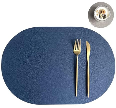 Levkitch Tischsets Abwaschbar 2er Set Platzsets aus Leder-Imitat Platzdeckchen Lederoptik Blau und Grau Tischuntersetzer rutschfest 43 * 30cm