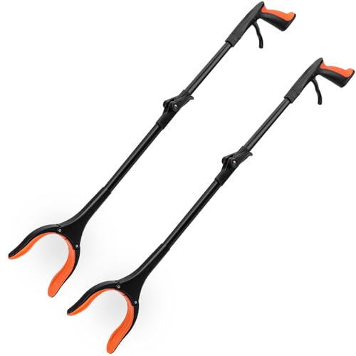 THINKWORK 2-Pack Litter Pickers for Adults, 81cm/32 Foldable Grabber Stick for Elderly, Helping Hand Grabber for Disabled, Heavy Duty Pick Up Stick Grabber, Portable Rubbish Picker Grabber (Orange)
