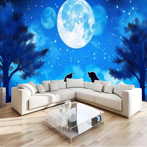 JSCWDET Papier Peint Soie Panoramique Le livre la jungle,150cm(L) x 105cm(H), 3D Poster Geant Mural Personnalisé,Le loup sauvage Moderne Plantes, pour Salon Chambre restaurant Décoration Murale