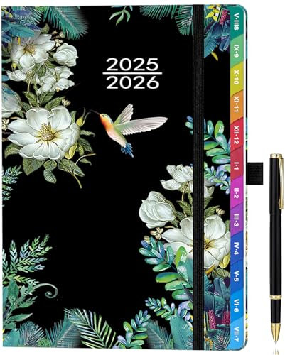 Kalender 2025-2026 A5 – Wochenplaner & Terminplaner mit Monatsübersicht, Schulplaner 25/26 (Aug 2025 - Jul 2026), Farbig Gedruckte Innenseiten, mit Innentasche & Stift, 15,5 x 21,5 cm - Schwarz