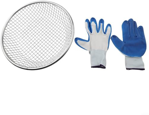 EpheyFIF Garten-Sieb, 3-in-1-Netzsieb, für 1,8 l Eimer mit Handschuhen, Metallsieb für Steine, Schmutz, für Kies, Sägemehl, Vermicompost, 30 cm Durchmesser (10 mm)