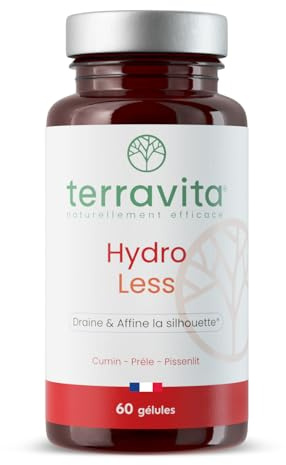 HYDROLESS | Draineur Naturel Anti-Cellulite et Rétention d’eau | 2 en 1 Draine et Reminéralise l’Organisme | Nigelle + Pissenlit + Prêle + Magnésium | 60 Gélules Vegan | Made in France | Terravita