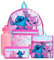 Disney Lilo & Stitch - Juego de mochila escolar de 4 piezas para niños, mochila, fiambrera, estuche y botella de agua, juego de regreso a clases, Pink, Juego de mochila escolar