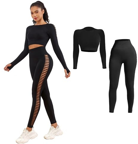 Shgiloo Trainingsanzug für Damen – 2-teiliges Outfit mit kurzem Oberteil und langen Leggings, sexy Trainingsset im Batik-Look, Yoga- und Sportbekleidung mit hoher Taille