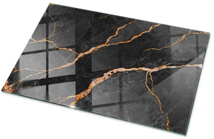 Tulup Große Glasplatte für Tisch 100x70 cm Rechteckige für Küche und Esszimmer Geschliffene Kanten Auswechselbare Platte Dekoration Gehärtetes Glas Modernes Design Tafelglas - Motiv Marmor mit Adern