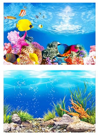 Ttdesefu Double Sided Fish Tank Background 12 x 20 Inches for Fish Tanks Aquarium Backgrounds Decorative Poster Paper Sticker Waterproof Fish Tank Wallpaper