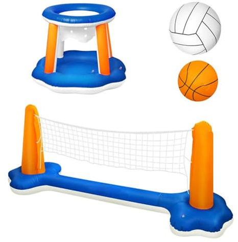 JUCHRZEY Gioco di basket e pallavolo da piscina 2 in 1, set di piscine gonfiabili, giocattoli sportivi idrici con 2 palline for bambini e adulti