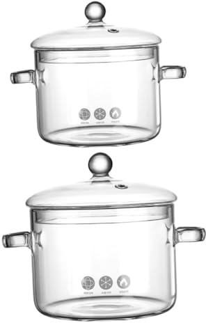 Glastopf Induktion mit Doppelgriffen 1500ml Glas | Kochen, Mikrowellengeeignet für Elektrokeramik, Transparent, Stabile Form, 2 Stück, 1350ml
