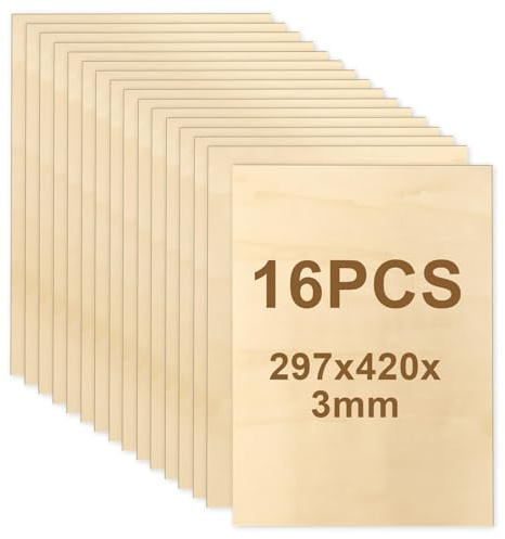 Contrachapado de abedul 3 mm 420×300 mm – Pack de 16 placas madera para corte láser & CNC, contrachapado fino para modelismo, bricolaje, manualidades y diseño