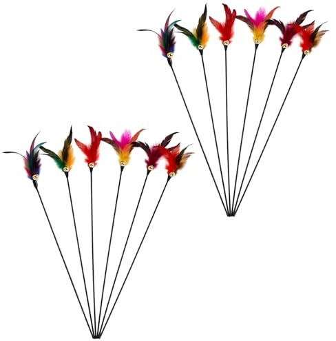 QyizuiPcn 12 Stück Katzenangel Feder Katzenspielzeug, Angel mit Federspielzeugen, 40 cm Länge, für interaktives Spiel und Bewegung, für Kätzchen und Katzen