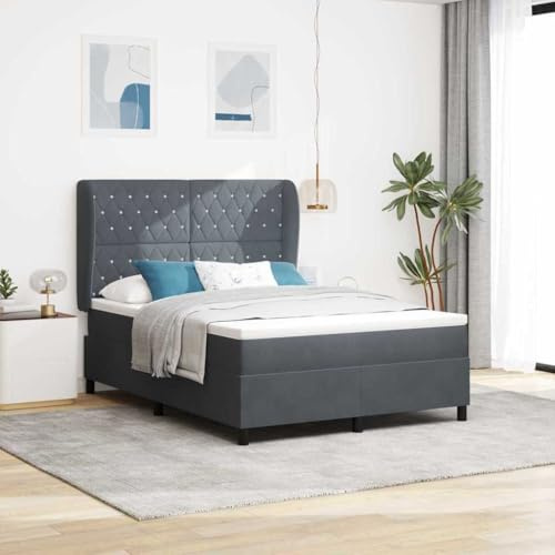 Hoopleep Boxspringbett mit Matratze, Dunkelgrau, 200 x 160 cm King Size Bett, Modernes Polsterbett mit verstellbarem Kopfteil, Taschenfederkernmatratze, Holzrahmen
