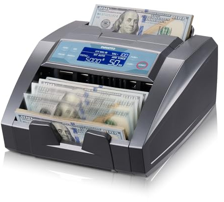 SVANTTO BC009 Money Counter Machine with Value Count, MT/UV/MG/IR/DD/DBL/HLF/CHN Counterfeit Detection for Dollar/Euro Bill Counter, Add/Batch Mode Cash Counter, 1,300 Notes/Min, 2Y Protection