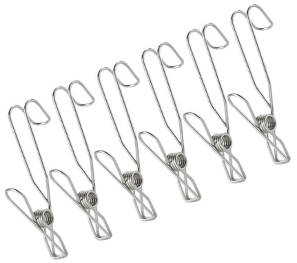 KICHOUSE 6pcs Windproof Clothing Clamp Clothing Clip Stainless Steel Well-burnished Sturdy Gorgeous Design for Displaying Festival Cards and Clipping Little