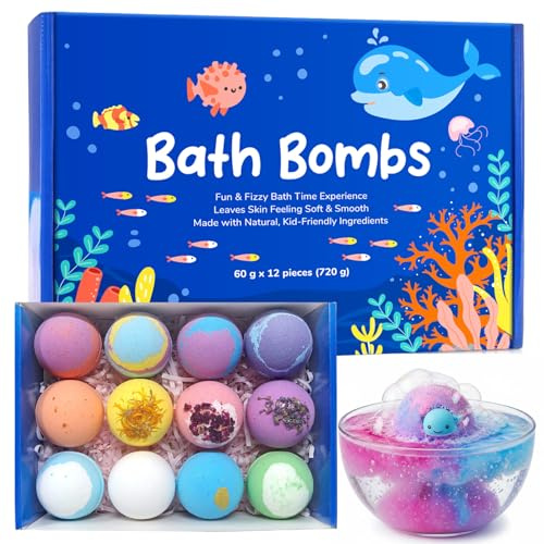12 Pcs Bath Bomb Gift Set with Surprise Inside – Natural Ingredients, Rich Bubbles, Moisturising Cocoa & Shea Butter, Fizzes Spa – Ideal Birthday Easter Gift for Boys & Girls