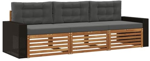 vidaXL Outdoor-Sofagarnitur 3 pcs Natur und Anthrazit Polyester, Outdoor Lounge, Moderne Ecksofa, Gartenmöbel, Terrassen-Sitze, Komfortables Set für Wohnräume