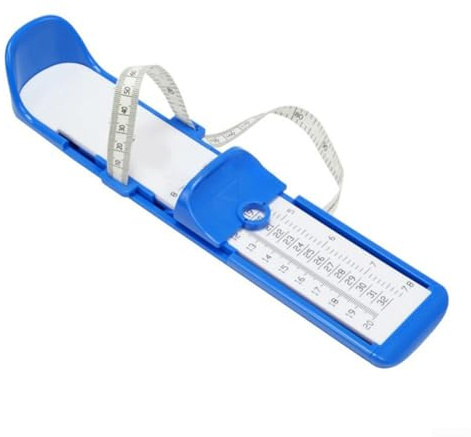 Schuhgrößenmesser Fußlängenmessgerät – 80–200 mm Messlineal für Erwachsene und Kinder – Multifunktions-ABS-Schuhgrößenmesser mit Doppelskala in Zoll und mm – Blau oder Rot (blau)
