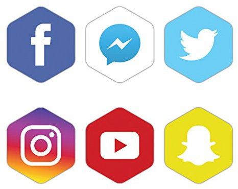 Set von 6 Social-Media-Designs selbstklebender Vinyl-Aufkleber | Autoaufkleber | Fensteraufkleber | Wandkunst | Schaufenster | Kunst Dekor | Türschild
