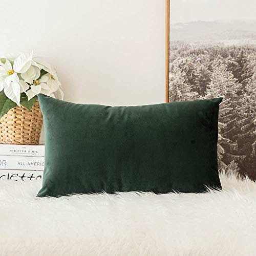 MIULEE Funda de Cojines Navidad de Terciopelo Cojines de Sofá Funda de Almohada Decorativo para Silla Cama Habitación Dormitorio Salón Sala de Estar Oficina 1 Pieza 30x50 cm Verde Oscuro