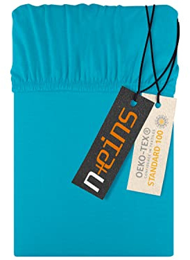 npluseins Jersey Spannbettlaken 100% Baumwolle, 70x140 cm, Türkis | Öko-Tex Standard 100, hautfreundlich, atmungsaktiv, elastischer Rundumgummi, faltenfreier Sitz, formstabil, strapazierfähig