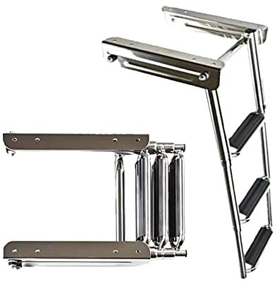 MARINE CITY 3-Step Telescoping Stainless Steel Under Platform Telescoping Ladder for Boat, Yacht