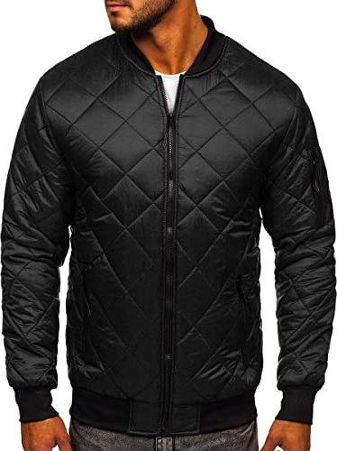 BOLF Herren Bomberjacke Leichte Übergangsjacke mit Stehkragen Steppjacke Fliegerjacke Pilotenjacke College Jacke Baseball Freizeitjacke Blouson J.Style MY-01 Schwarz M [4D4]