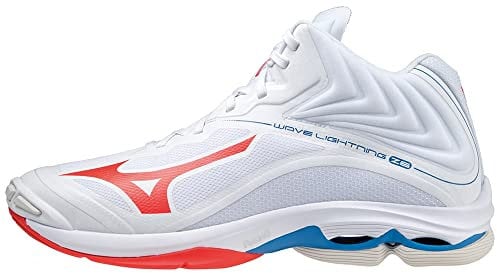 Mizuno Unisex Wave Lightning Z6 Mid Volleyball-Schuh, White/Ignition Red/French Blue, 44.5 EU