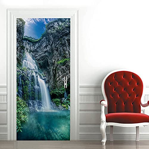 A.Monamour Türtapete Selbstklebend Türfolie Türposter 3D Felsen Berg Wasserfall Landschaft Natur Vinyl Folie Türdeko Tapete Wandbild Türaufkleber Türtattoo 85 x 200 cm