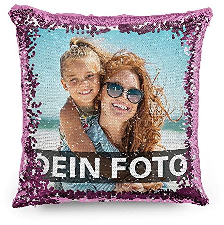 PR Print Royal Foto-Kissen selbst gestalten - Bedruckte Pinke Wendepailletten, individuell mit Foto und Text I Personalisiertes Geschenk, Deko-Kissen mit Füllung, 40 x 40cm