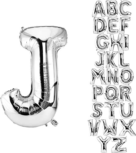 DekoRex Folienballon Silber 82cm Luftballon Geburtstag Hochzeit Deko (Buchstabe J)