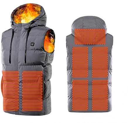 Ayhuang Unisex Elektrische Daunen Heizweste Männer und Frauen USB Lade Warme Beheizte Weste Winterjacke Herren Damen Elektrowärmer Kleidung Outdoor Wärmejacke Skifahren Heizjacke (2XL, Grau)