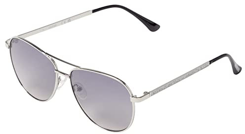 GUESS 58mm GF6157 Wrap-Around Sonnenbrille, Pilot Stil, Vollrand, Spiegelbeschichtung, Smoke, Unisex, Damen