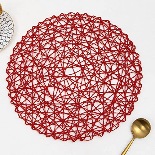 Tovagliette Intrecciate Fatte A Mano Con Corda Di Carta Per Tavolo Da Pranzo Set Di 4,Tovagliette Rotonde Antiscivolo Tovagliette Decorative Stuoia Decorativa,Rosso