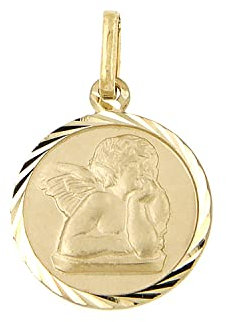 Lucchetta - Ángel de la Guarda en Oro Amarillo de 14K Colgante Medalla - Nacimiento Bautizo Comunión, Charm para Pulseras y Collares Niñas Niños