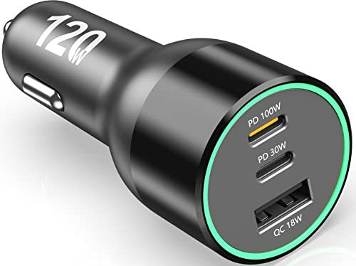 120W USB C Autoladegerät, 100W Typ C PD 30W PPS 45W QC 18W Super Schnellladung LED Zigarettenanzünder USB-C Auto Adapter für iPhone 16 15 14 Pro Samsung Galaxy S24 Ultra iPad MacBook Pro Air Laptop