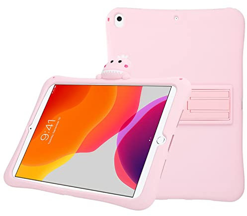 Cadorabo Estuche para Tableta Compatible con Apple iPad Mini 4 (7.9 Pulgadas) - Diseño Dinosaurio Rosa No. 15 - Funda Protectora para niños Fabricada en Silicona TPU Flexible con función Stand